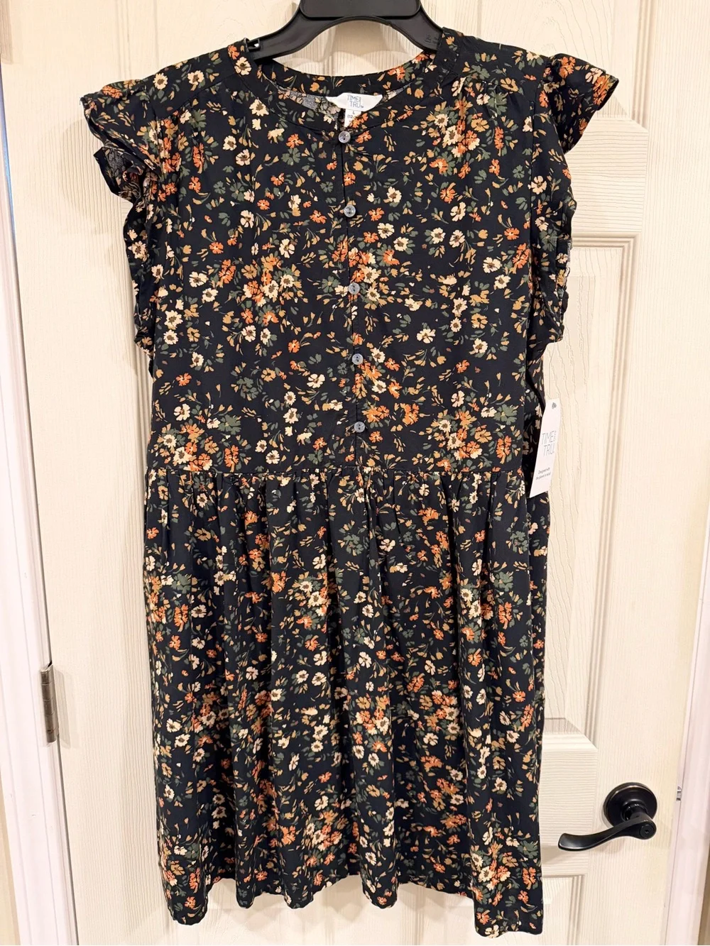 Time and Tru Black Floral Button-Front Dress - Picture 1 of 6